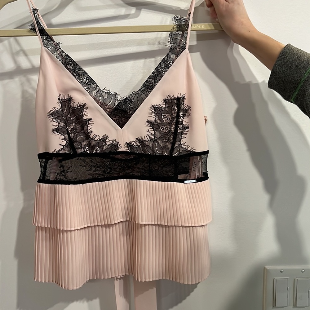 LIU-JO pink/black lace cami with bow size 42 Italian with tags